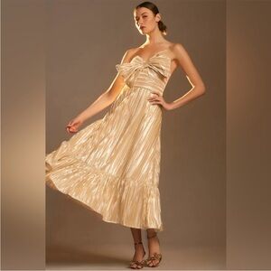 Anthropologie Hutch Gold Lame Bow-Tie Maxi Dress